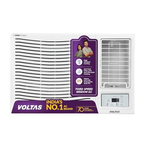 Voltas 1.5 ton 2 Star Fixed Speed Window AC (Copper, Anti Dust Filter, 2-way Swing, Memory Restart, Sleep Mode (182FS PRISM, White)