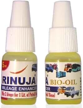 Rinuja - Bio Oil additive, Mileage Enhancer for All Petrol & Diesel Engines(5ML for 100 Litre Fuel) Pack of 5 (25ml) Used for 500 litres of Fuel