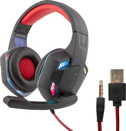 Zebronics Zeb-Phoenix Gaming Headphone with 3.5mm Jack & USB for Multicolor LED Lights, 40mm Neodymium Drivers, 1.8m Braided Cable, Adjustable Mic/Volume Controls and Single to Dual Pin Converter