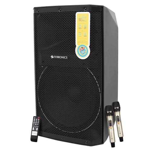 ZEBRONICS New Launch EPIC PLUS Party DJ Speaker, 480 Watts, Supports Bluetooth, USB, SD, AUX, Dual UHF Wireless MIC, Karaoke & Recording Function, Wir...