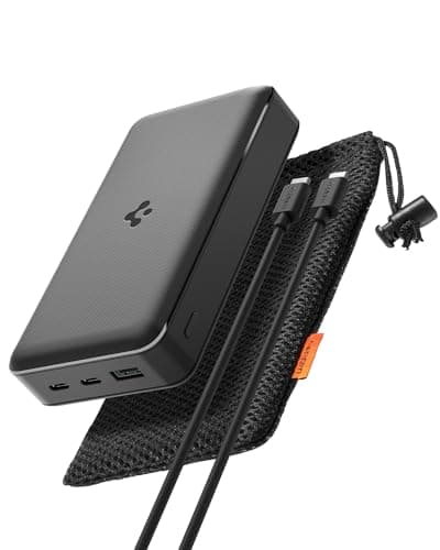 Spigen 30,000 mAh, 22.5W Fast Charging Power Bank with 20W for 2 USB C Ports, 22.5W for 1 USB-A Port 20W, Included USB-C to USB-C Cable - Black