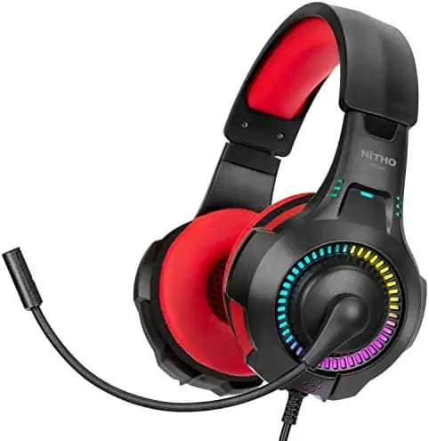 NiTHO NX200 STEREO GAMING HEADSET RED, with Noise Canceling Cardioid Mic & RGB LED Light, Compatible with PC/PS4/PS5/Xbox One/XBOX series X S/Switch/Phones (PC adaptor included)