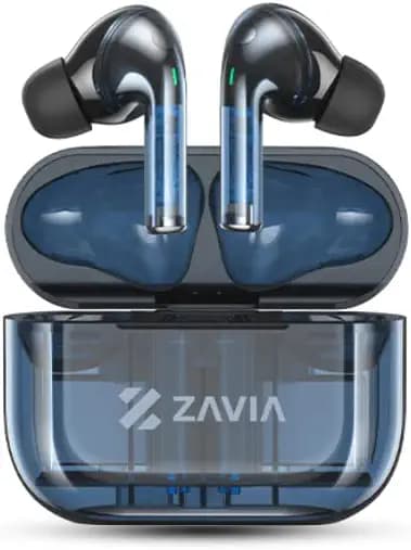 Zavia Atom 750 Transparent Earbuds,Bluetooth 5.1 Earphones, 50 Hours Playtime with case, IPX6 Dust & Waterproof, with Gaming Mode (Blue)