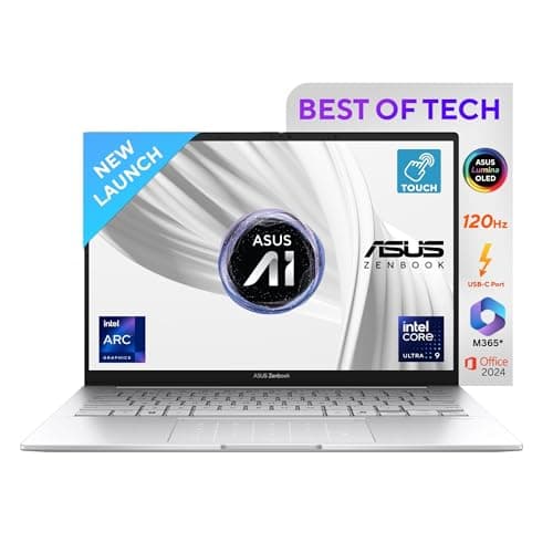 ASUS Zenbook 14, 14" 3K (2880 x 1800) OLED, Touch Screen,Intel Core Ultra 9,(32GB RAM/1 TB/Intel Arc iGPU/Windows 11/MS Office 365 Basic(1Year)*/Offic...