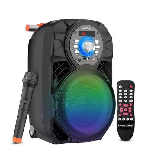 Krisons Star 100W Bluetooth Party Speaker with Built In wheels, Immersive Visual Display, Personalized Karaoke, Push Control - Volume, bass, treble an...