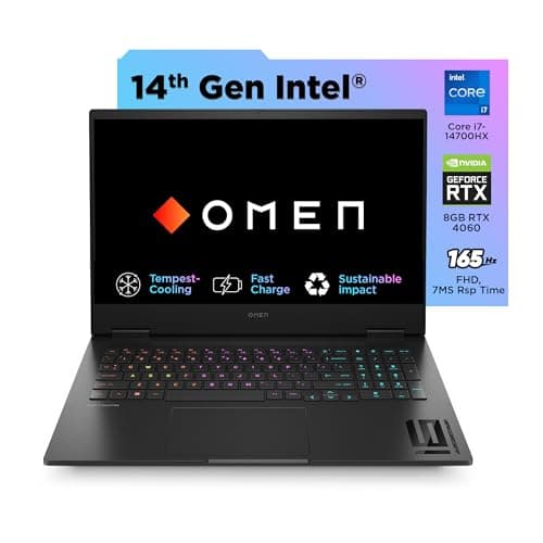 HP OMEN Gaming Laptop, Intel Core i7-14700HX (14th Gen), 8GB RTX 4060 GPU, 16.1-inch (40.9 cm), 140W, FHD, IPS, 165Hz, 300 nits, 16GB DDR5, 1TB SSD, R...