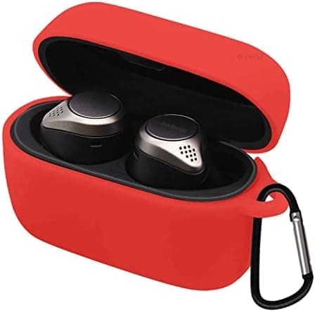Protective Case Cover for Jabra Elite 75t Jabra Soft Silicone Earbuds Pouch Case with Key Chain Holder (Red)
