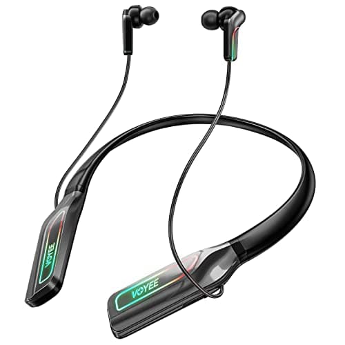 VOYEE Neckband Wireless Headphones, Gaming Headphones Bluetooth with USB-C Fast Charging Headset, Foldable & Lightweight, Sweat Resistant Earbuds (Grey)