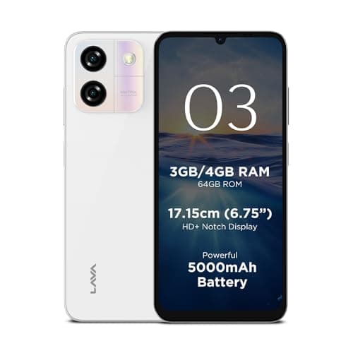 Lava O3 (Glossy White, 3 GB RAM, 64 GB Storage) | Biggest 6.75" HD+ Display | 13MP AI Dual Rear Camera | 5000 mAh Battery | Secure Face Unlock | Finge...