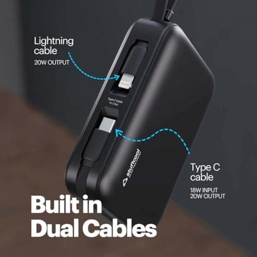 Stuffcool Maverick Mini 20,000mAh Powerbank with 20W Built-in Lightning & Type-C Cables, 22.5W USB-A Fast Charging for iPhone, Samsung, Pixel, OnePlus...