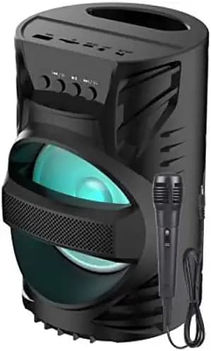 WS-04 Portable Bluetooth Speaker 5.0 Wireless Speakers with HD and Rich Bass DJ Light Carry Handle-Travel Surround Sound Support Bluetooth, FM Radio, USB, Micro SD Card Reader, AUX with [Free Mic]