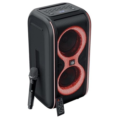 Zebronics Portable Bluetooth Speaker, 60W, Upto 7 Hours Playback, Dual 16.51cm Drivers, Karaoke, TWS, BT v5.4, USB, mSD, AUX, RGB, Wireless Mic with D...