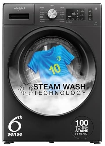 Whirlpool 8 Kg 5 Star Inverter Front Load Fully Automatic Washing Machine with In-Built Heater (XS8014BWME, MidNight Grey, Steam Technology, 100+ Toug...