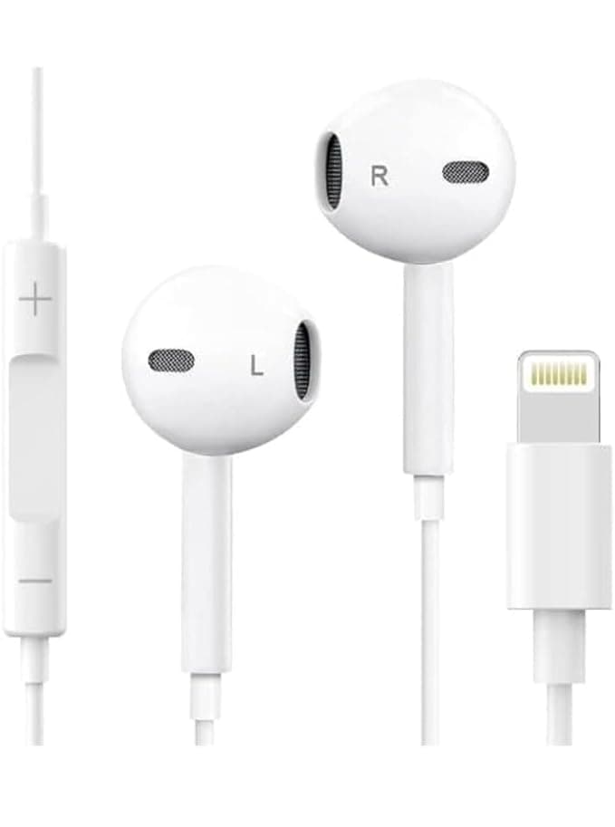 Noise-Cancelling Lightning Earphones – MFi Certified Wired Type with Mic & Volume – Works with 14, 13, 12, 11, XR, 8, 7