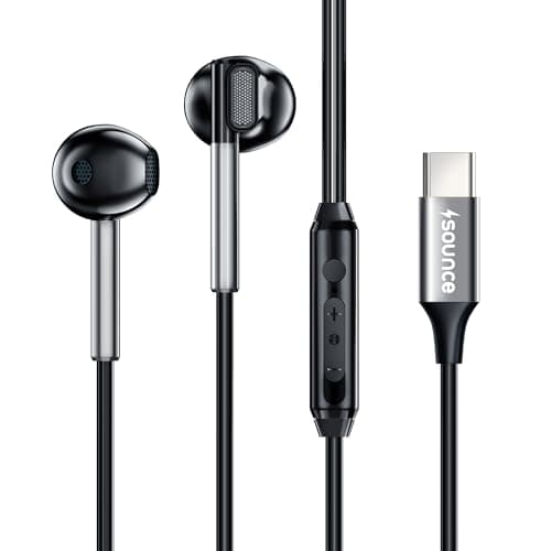 Sounce in-Ear Type C Wired Earphones with Powerful 14.2mm Dynamic Driver, HD in-Line Microphone, Unique Comfortable Earbuds Design, TPE Anti-Tangle Wi...