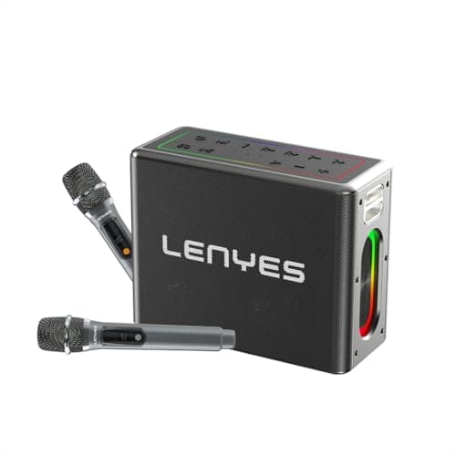 Lenyes S861, Wireless Bluetooth Portable Party Speaker with 2 Rechargeable Mics, 150W Output, Bluetooth V5.0, 12000 mAh Rechargeable Battery, RGB LED's, TWS Mode, Multi connectivity (Black)