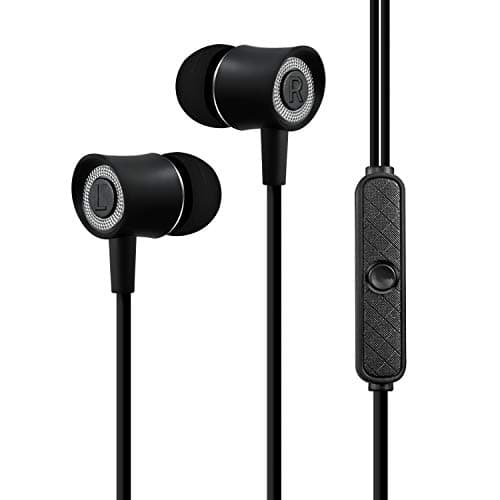 Amkette M7 Wired Earphones with 10mm Neodymium Drivers, Universal 3.5mm 90 Degree Angled Gold Plated Jack and Lightweight Earbuds - 1.2 Meters (3.93 Feet) (Black)