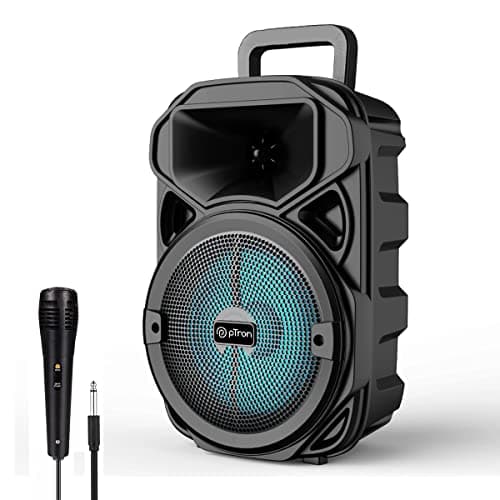 pTron Newly Launched Fusion Maxx 20W Bluetooth Wireless Party Speaker with Wired Karaoke Mic, 20Hrs Playtime, Immersive Sound, BT V5.2, 3.5mm AUX, USB, Micro SD Card Slot & Integrated Controls (Black)