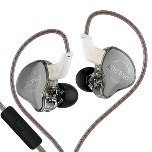 KZ EDC PRO IEM Wired Earphone, HiFi Dynamic Driver (DD) IEM, High-Functioning Silver-Plated OFC Cable, 0.75mm Detachable Cable, 3.5mm Plug for Audioph...