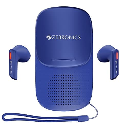 ZEBRONICS Sound Bomb X1 3-in-1 Wireless Bluetooth v5.0 Earbuds + Speaker Combo with 30 Hour Backup, Built-in LED Torch, Call Function, Voice Assistant, Type C and Splash Proof Portable Design (Blue)