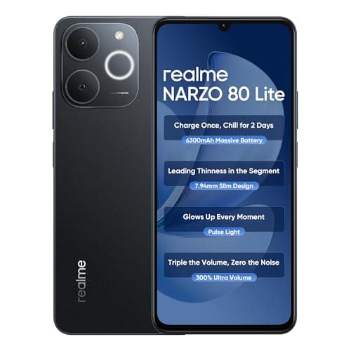 realme NARZO 80 Lite 4G (Obsidian Black, 6GB+128GB) | 6300mAh Segment's Biggest Battery | 7.94mm Slim Design | 300% Ultra Volume | Pulse Light: 9 Colo...