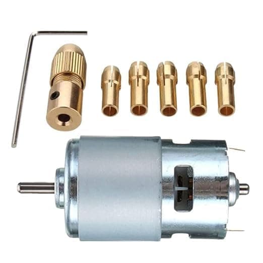 RS775 High Torque DC Motor with Metal Keyless Drill Chuck 12V-36V 13000RPM Dual Ball Bearing for High Power DIY Projects Cutting Drilling Grinding Engraving CNC Applications