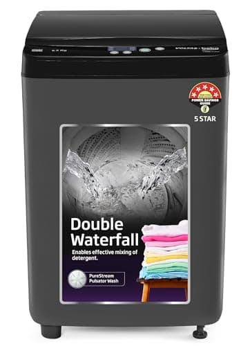 Voltas Beko, A Tata Product 6.5 Kg 5 Star Fully-Automatic Top Loading Washing Machine (2024 Model, WTL6504UEA/OBS2P10, Dark Grey, Pulsator wash and Do...