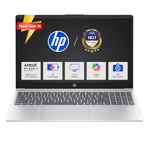 HP OmniBook 3 AMD Ryzen AI 5 340 Next Gen AI Laptop, (16GB DDR5, 512GB SSD), Anti-Glare,15.6''/39.6cm FHD, Win11,Office24, Silver,1.7kg, FHD Camera w/...