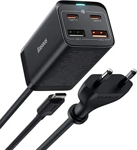 Baseus Gan3 Pro Desktop Fast Charger 2C+2U 65W Eu Include Baseus Xiaobai Series Fast Charging Cable 100W Type-C To Type-C For Tablets, Laptops, Cellular Phones (Black, 1M, 20V/5A)