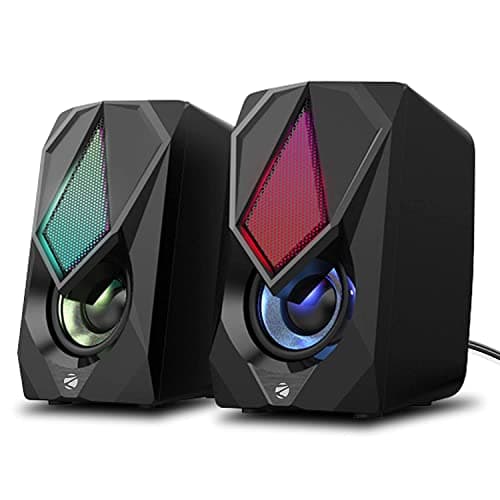 Zeb-Warrior II 10 watts 2.0 Multimedia Speaker with RGB Lights, USB Powered, AUX Input, Volume Control Pod for PC, Laptops, Desktop