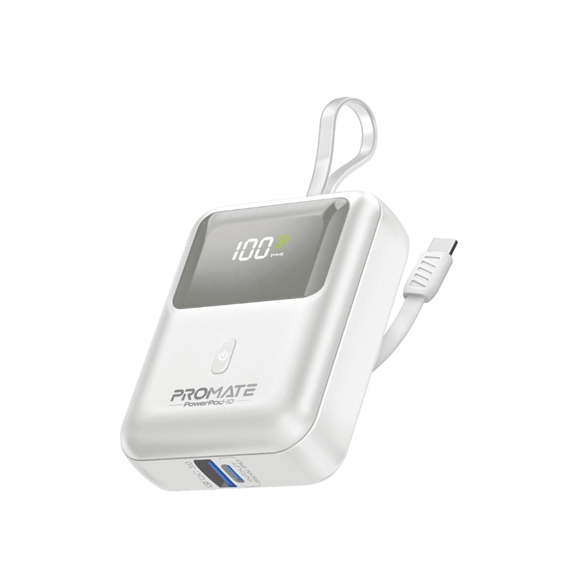 Promate Power Bank 10000mAh, Ultra-Compact Portable Charger with Built-in 35W USB-C Cable, 35W PD Type-C Port and 18W USB-A QC 3.0 Port Power Bank for...