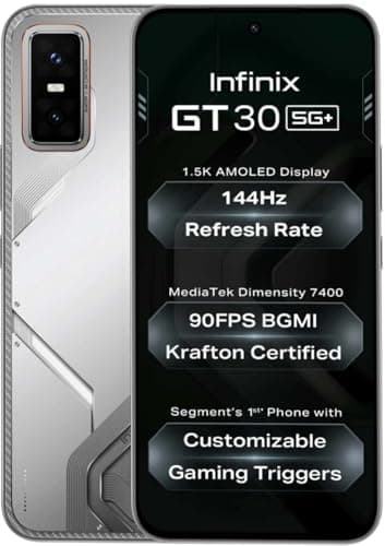 Infinix GT 30 5G+ (Blade White, 8GB RAM, 128GB Storage) | MediaTek D8350 Ultimate | 120FPS BGMI Gaming | Gaming Triggers | 1.5 Million+ AnTuTu AI