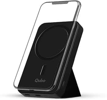 Qubo MagZap X5 from Hero Group 5000 mAh Magnetic Magsafe Wireless Power Bank, 15W Wireless/20W Wired Output, Type C & Lightning Port, iPhone 12 & Above, Galaxy S20, S21, Metal Ring Included (Black)