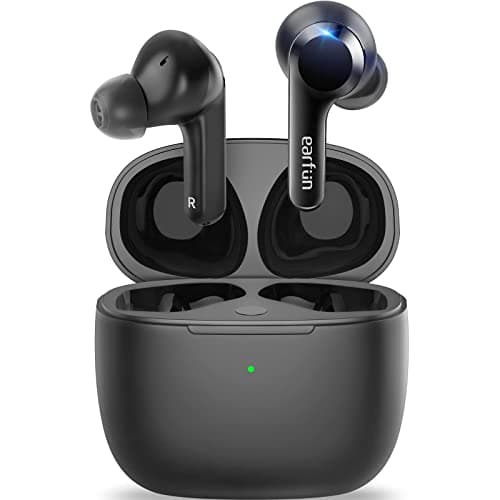 EarFun Air True Wireless Earbuds, [What Hi-Fi Awards] Bluetooth Earbuds with 4 Mics, Sweatshield IPX7 Waterproof, TWS Earbuds with Game Mode, Wireless Charging, Deep Bass, USB-C Fast Charge, 35Hrs, Black