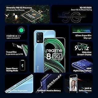 (Renewed) realme 8 5G (4 GB RAM, 64GB ROM) (Supersonic Blue)
