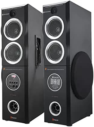 TECHXEWOO TS1080BT 250 Watts Home Theatre Tower Speaker with Dual 10" woofer ,Dual 4" Mid Range Speakers ,Dual 4" Tweeters , Bluetooth , USB, Karaoke Support , Digital Fm and Wide Connectivity Options via Aux in.