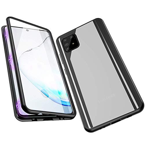 Nainika Magnetic Adsorption Case for Samsung Galaxy A31, 360 Degree Back Clear Tempered Glass Flip Cover, Metal Bumper Frame for Samsung Galaxy A31 (Black)