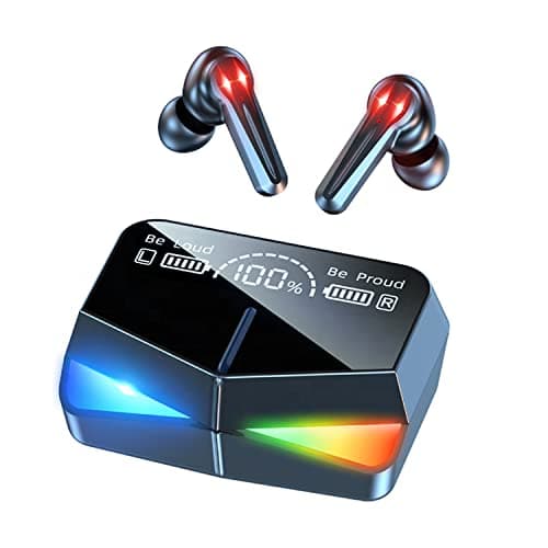 MOOZMOB M28 Wireless Bluetooth Earbuds with Touch Control and Dual LED Charging Display, 180H Playtime Headphones with Noise Cancellation Low Latency Gaming TWS (Black, 1 Pair)