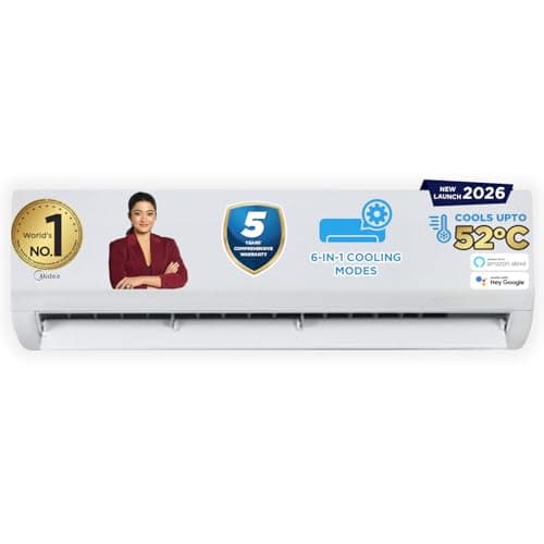Midea 1Ton 5S,New Star rated, Wi-Fi AI Inverter Split AC (Copper,Convertible 6-in-1 with Smart Wi-Fi,Turbo Mode, Auto Clean and HD+PM 2.5 Filter,Santi...