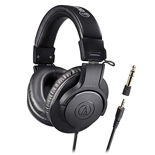 Audio-Technica ATH-M20x/1.6 Professional Monitor Headphones, Wired Headphones, Cable Length 5.6 ft (1.6 m), Recording, Musical Instrument Practice, Mixing, DJ, Gaming, Black