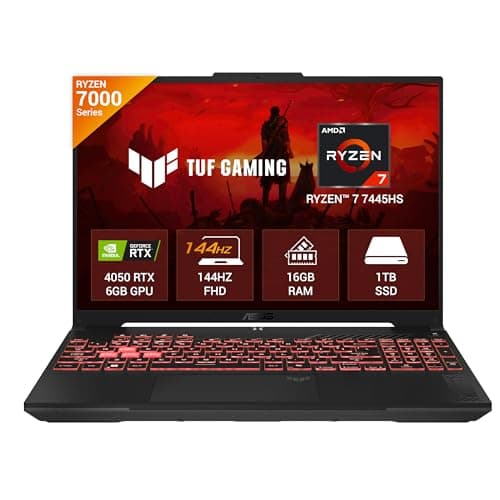 ASUS TUF A16, AMD Ryzen 7 7445HS, Gaming Laptop (RTX 4050-6GB/140W TGP/16GB RAM/1TB SSD/FHD+/16"/144Hz/56Whrs/Windows 11/M365 Basic (1Year)*/Office Home 2024/Mecha Gray/2.2Kg) FA607NUG-RL189WS