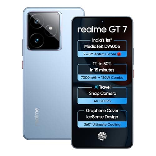 realme GT 7 (IceSense Blue,12GB+512GB) | India's 1st MediaTek Dimensity 9400e Chipset | Strongest Battery Combo 7000mAh + 120W | AI 4K 120FPS Travel C...