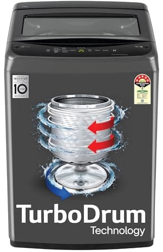 LG 8 Kg 5 Star Smart Inverter Technology Fully Automatic Top Load Washing Machine (2025 Model, T80VBMB4Z, Turbodrum, Auto Prewash, Stainless Steel dru...