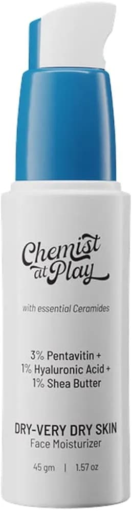Chemist at Play Face Moisturizer with Essential Ceramides for Dry-Very Dry Skin Type | 3% Pentavitin + 1% Hyaluronic Acid + 1% Shea Butter | Deeply Hydrates & Relieves Dry Patches| 45g