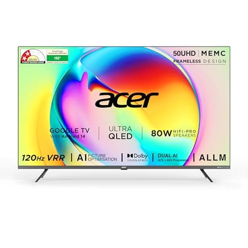 Acer 126 cm (50 inches) Super Series 4K Ultra HD Smart QLED Google TV AR50QDXGU2875AT (Black) 2024 Model