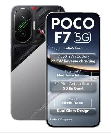 POCO F7 5G (Cyber Silver Edition, 256 GB) (12 GB RAM) | Snapdragon 8s Gen 4 Processor | 7550 mAh Battery |