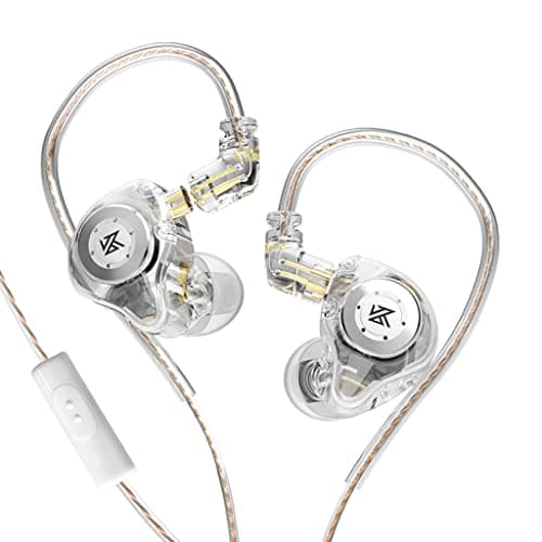 KZ EDX Pro IEM Earphone, HiFi Stereo Special Dual Magnetic Circuit Dynamic Driver Resin Inlay Metal Process in-Ear Monitors Earbuds With 5N OFC 2Pin Detachable Cable with Leatherette Case (White, With Mic)