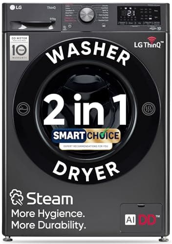 LG 9 Kg (Wash) / 5 Kg (Dry) AI Direct Drive with Wi-Fi Fully Automatic Front-Loading Washer Dryer (FHD0905SWM, With Steam remove allergen, Middle Black)