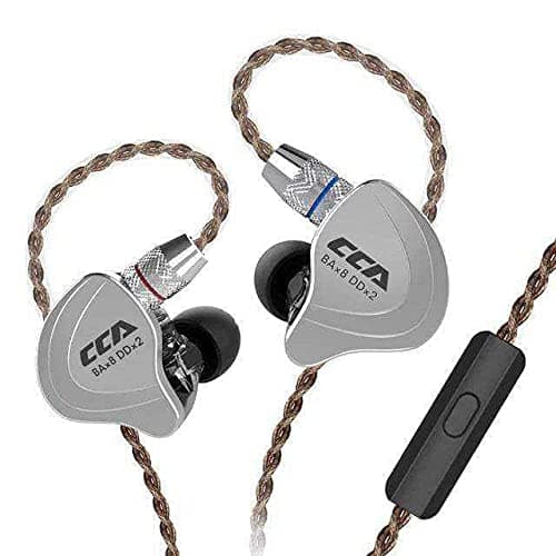 CCA C10 4BA 1DD Hybrid in Ear Monitors Earphone, High Resolution Earbuds with 3.5mm Gold Plated Plug 2pin 0.75mm Pin Detachable Cable With leatherette Case (CCA C10 Earphone with Mic, Black)