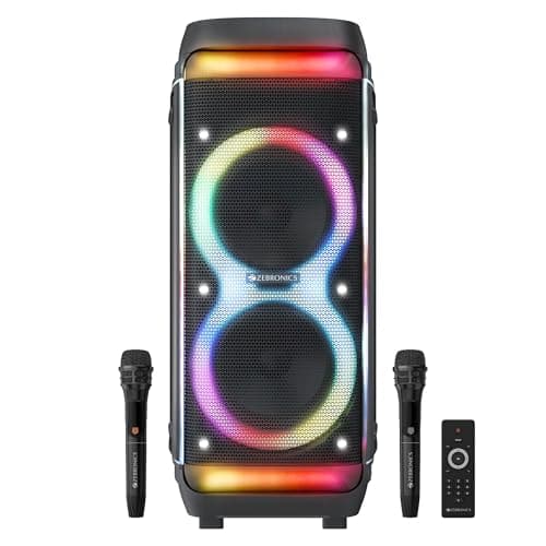 Zebronics Trolley DJ Speaker, 200W, Upto 9 Hours Playback, Dual 25.4cm Full-Range Drivers, Karaoke, TWS, BT v5.0, USB, SD, mSD, AUX, RGB, Dual Wireles...